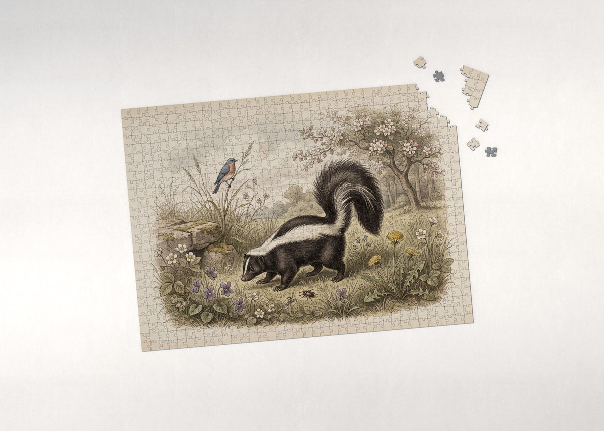 Skunk in the Spring Meadow jigsaw puzzle - puzzle with loose pieces