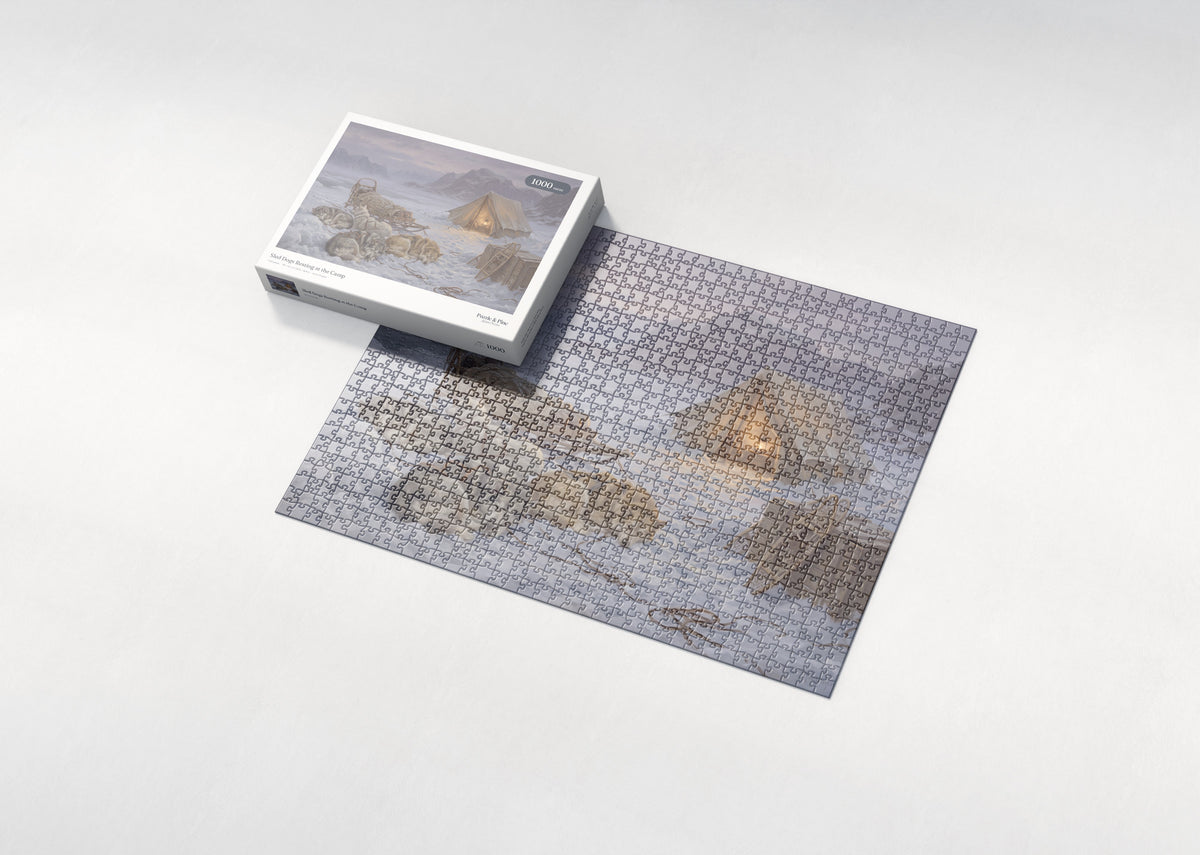 Sled Dogs Resting at the Camp jigsaw puzzle - box and puzzle