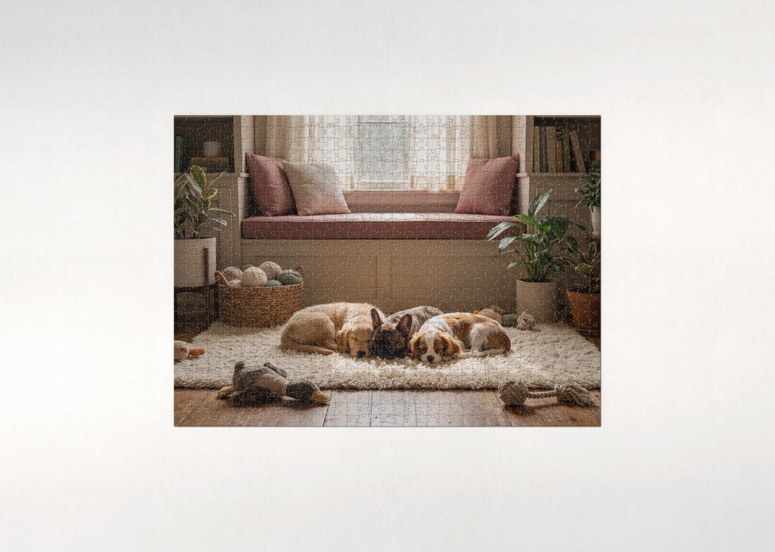 Sleeping Puppies in the Sunbeam jigsaw puzzle - gift box