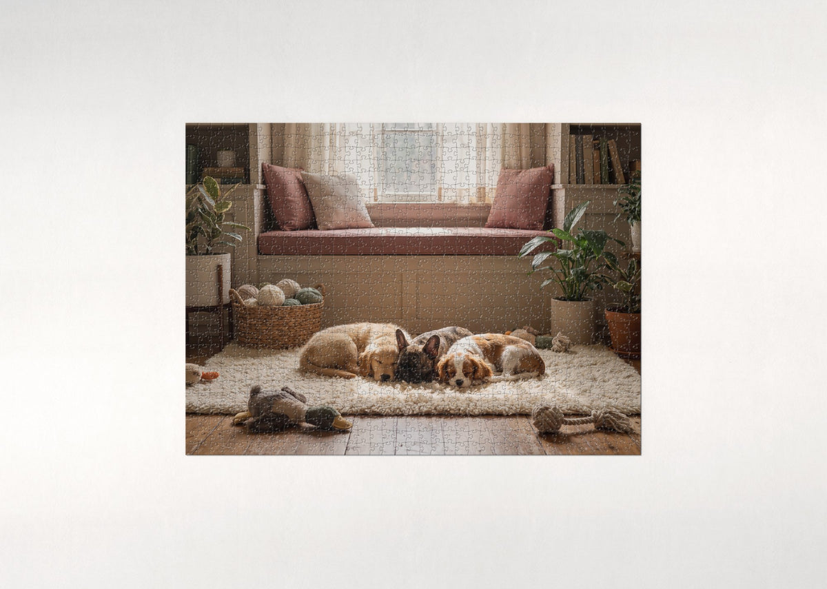 Sleeping Puppies in the Sunbeam jigsaw puzzle - flat puzzle