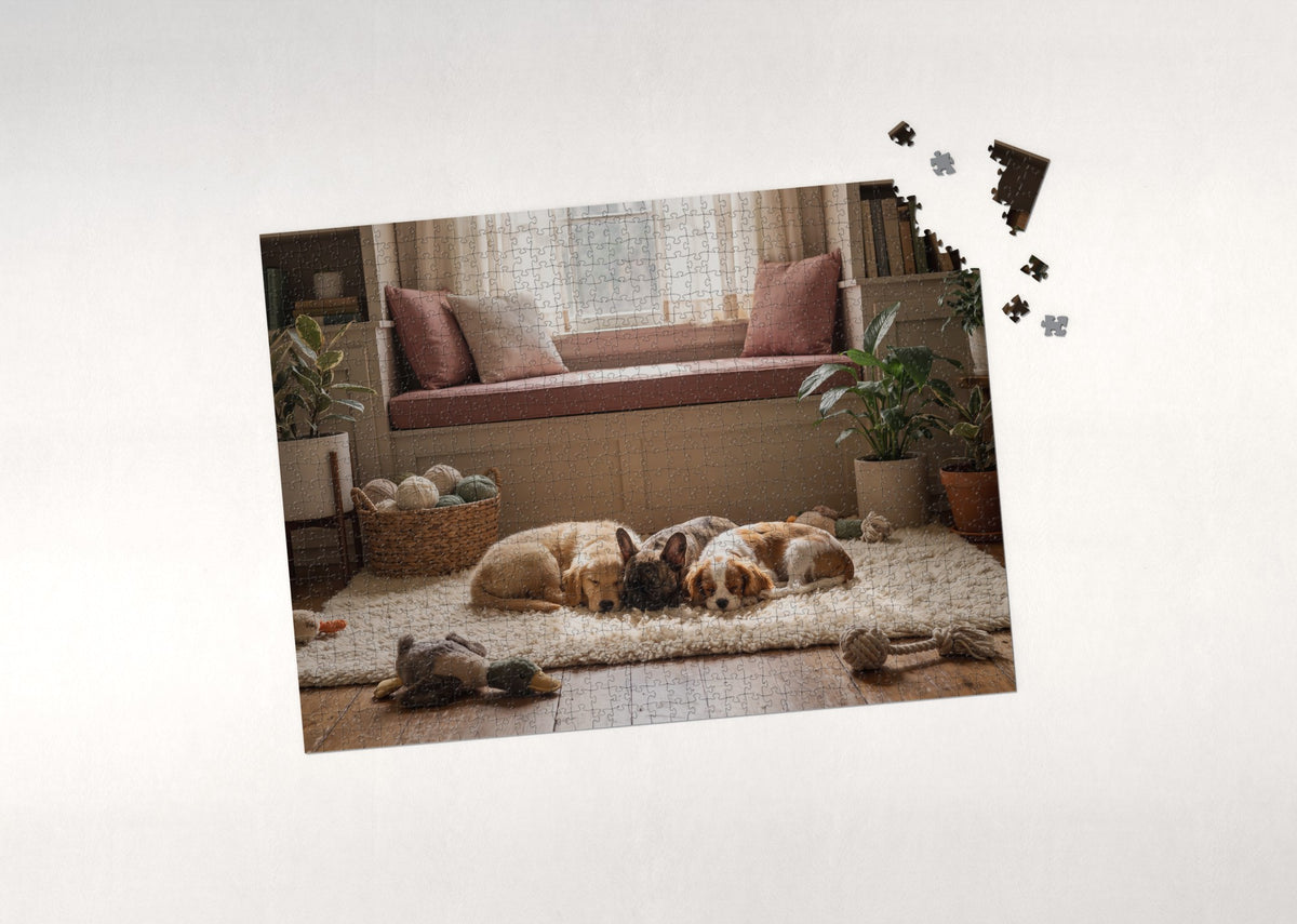 Sleeping Puppies in the Sunbeam jigsaw puzzle - puzzle with loose pieces