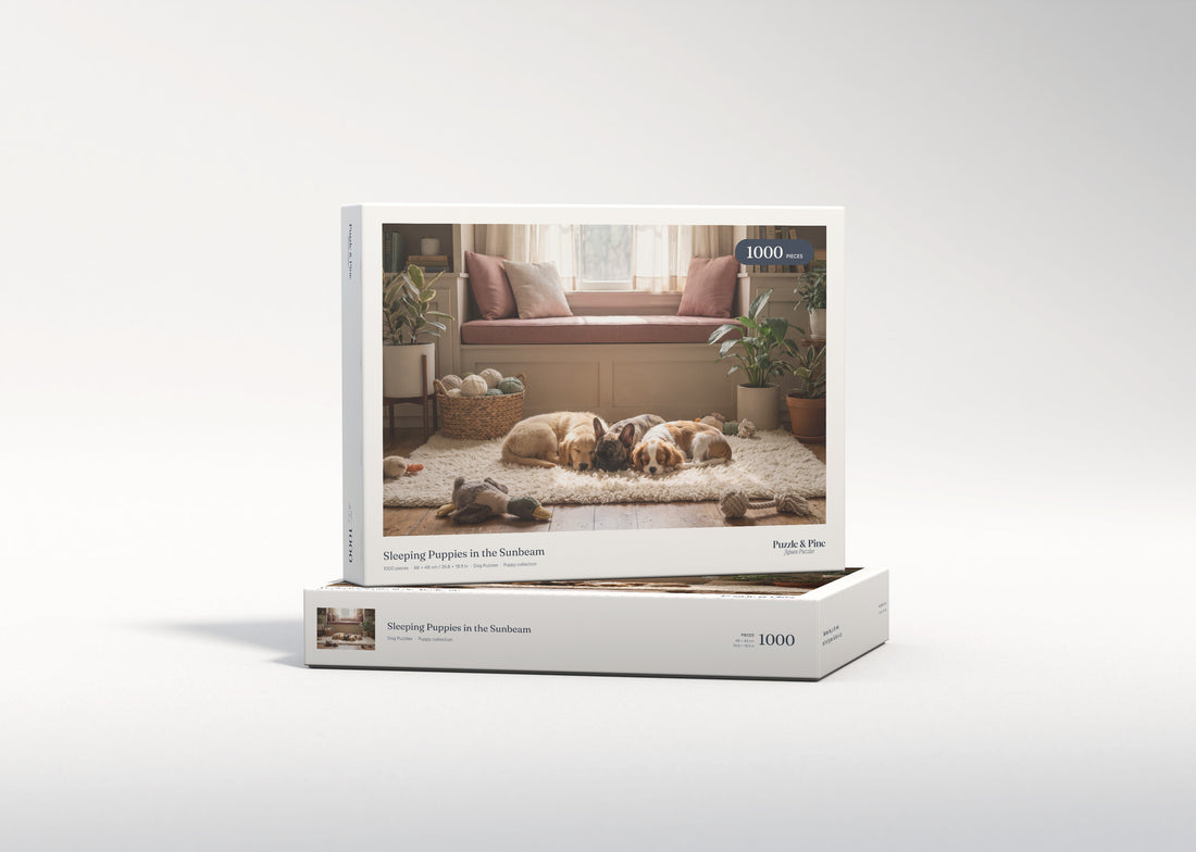 Sleeping Puppies in the Sunbeam jigsaw puzzle - gift box