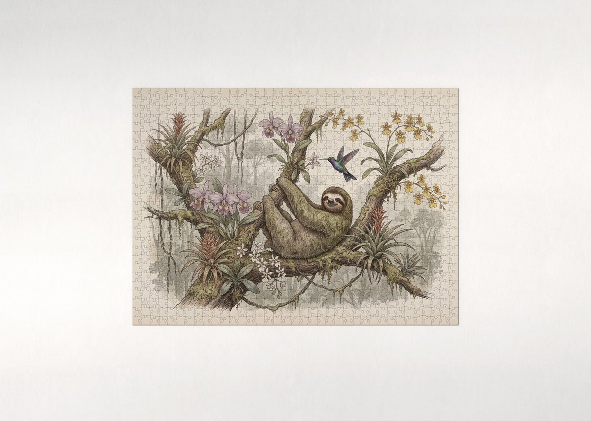 Sloth Among the Orchids jigsaw puzzle - flat puzzle