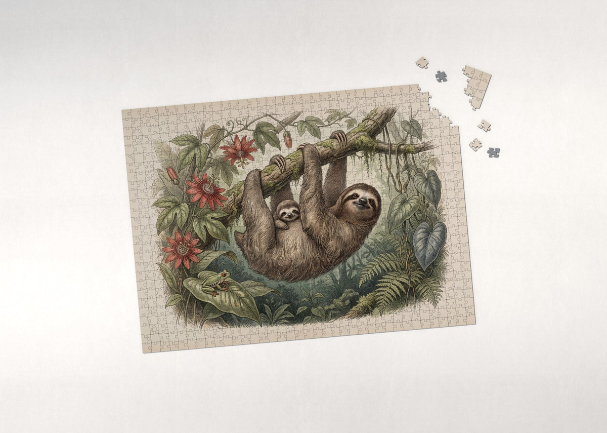 Sloth Mother and Baby jigsaw puzzle - puzzle with loose pieces