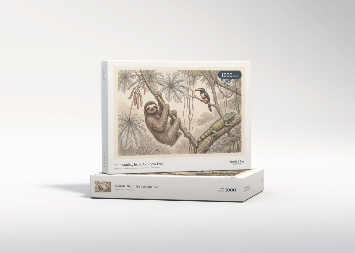 Sloth Smiling in the Cecropia Tree jigsaw puzzle - gift box