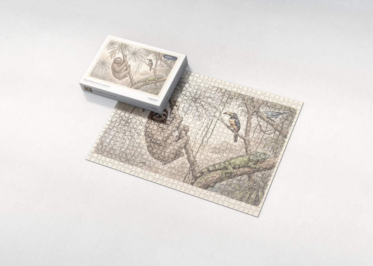Sloth Smiling in the Cecropia Tree jigsaw puzzle - box and puzzle
