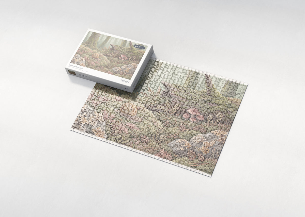 Snail in the Moss Forest jigsaw puzzle - box and puzzle