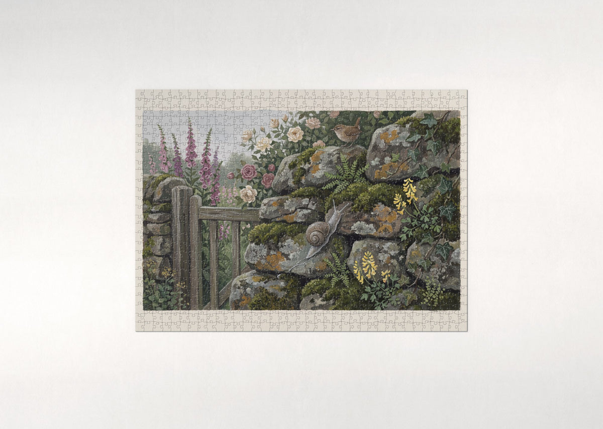 Snail on the Garden Stone Wall jigsaw puzzle - flat puzzle