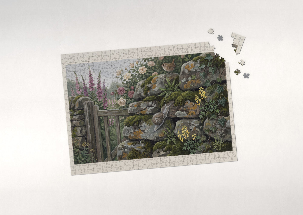 Snail on the Garden Stone Wall jigsaw puzzle - puzzle with loose pieces