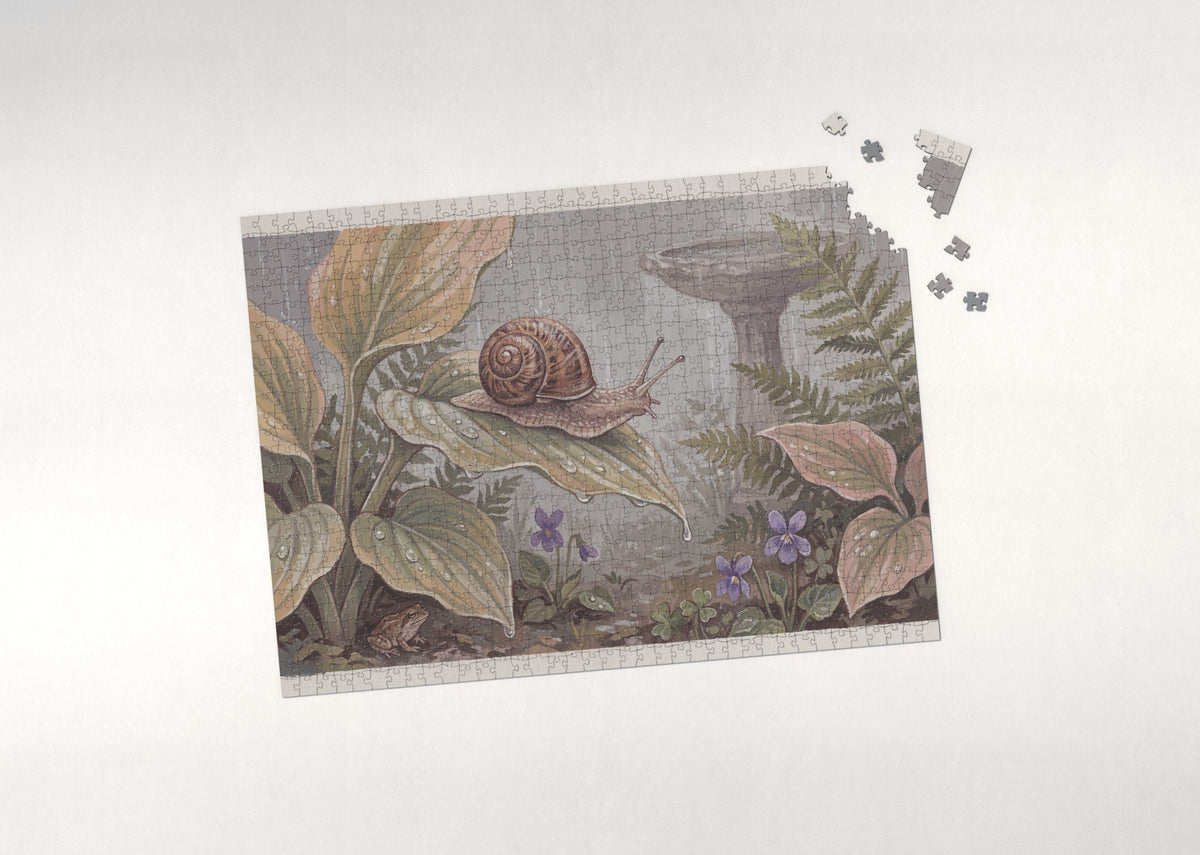 Snail on the Rainy Leaf jigsaw puzzle - puzzle with loose pieces