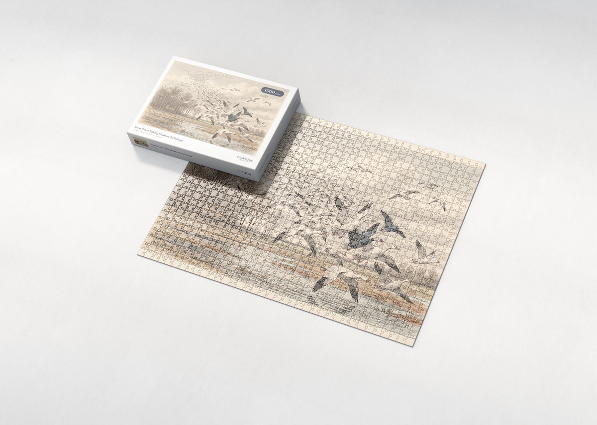 Snow Geese Taking Flight at the Refuge jigsaw puzzle - box and puzzle