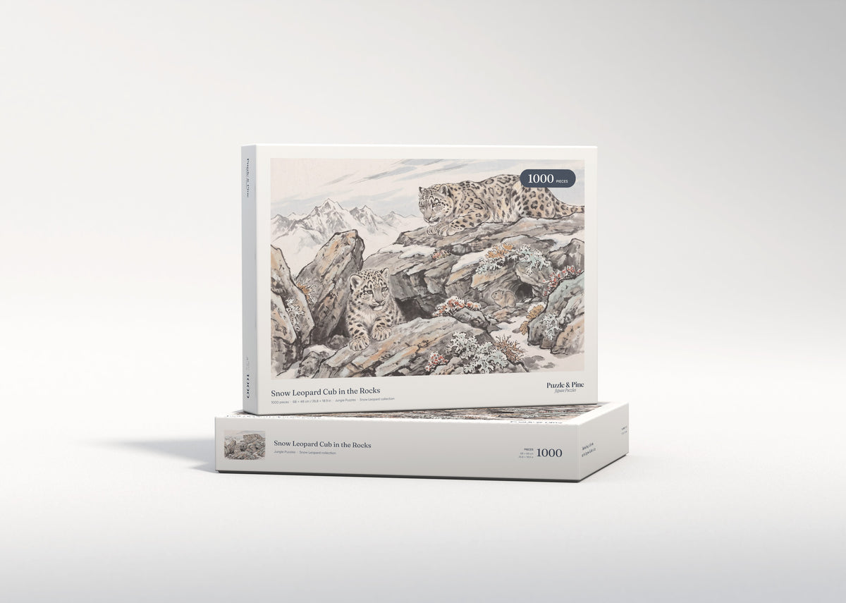 Snow Leopard Cub in the Rocks jigsaw puzzle - gift box