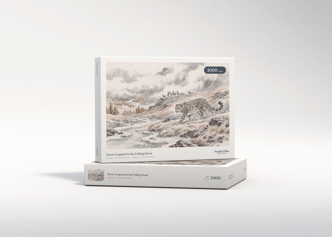 Snow Leopard in the Falling Snow jigsaw puzzle - gift box