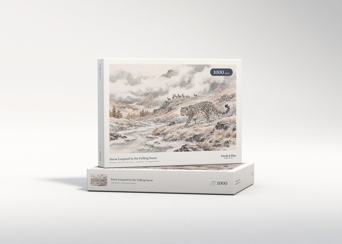Snow Leopard in the Falling Snow jigsaw puzzle - gift box