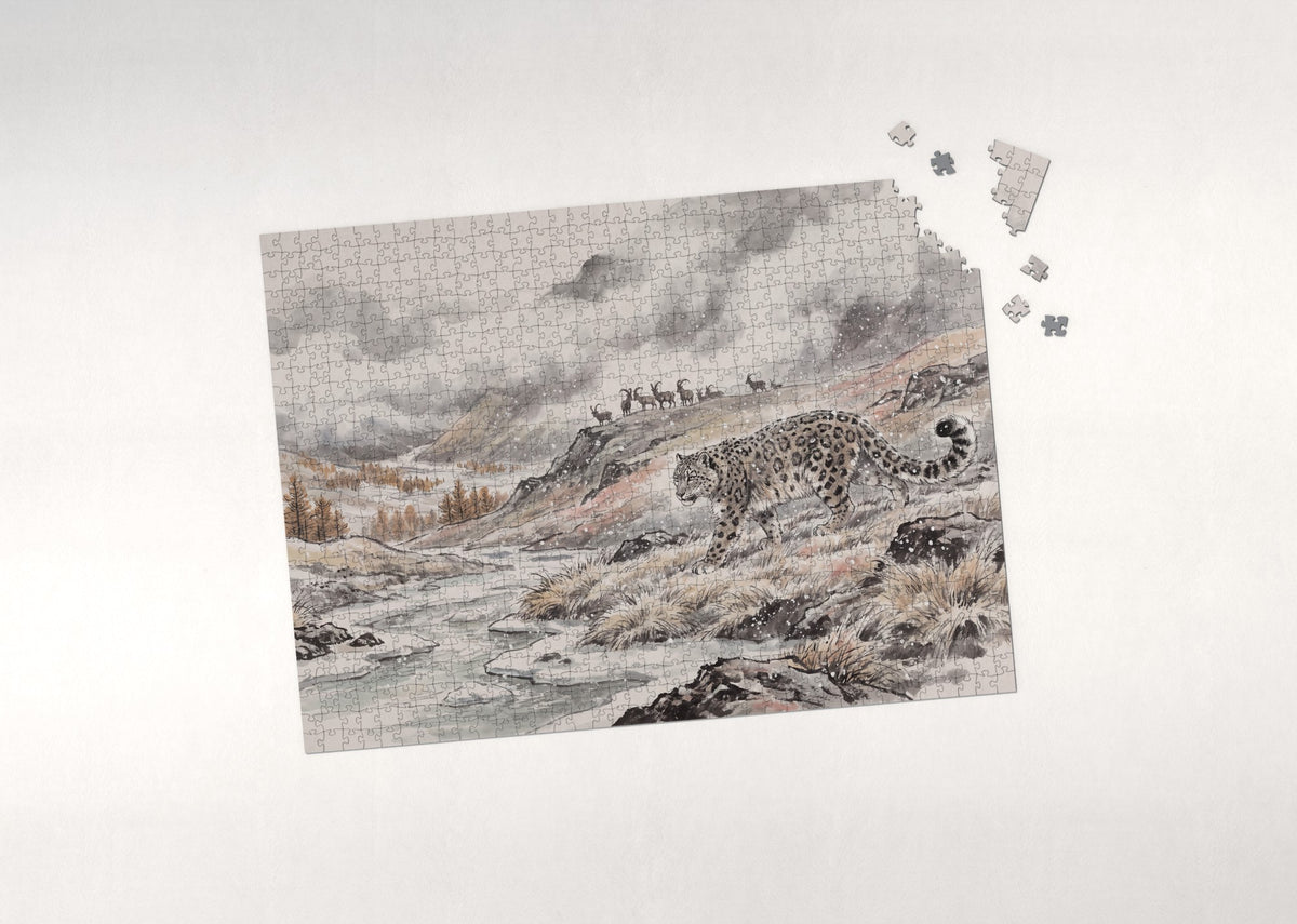 Snow Leopard in the Falling Snow jigsaw puzzle - puzzle with loose pieces