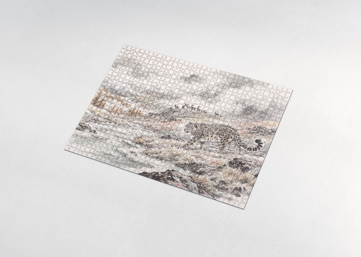 Snow Leopard in the Falling Snow jigsaw puzzle - assembled puzzle