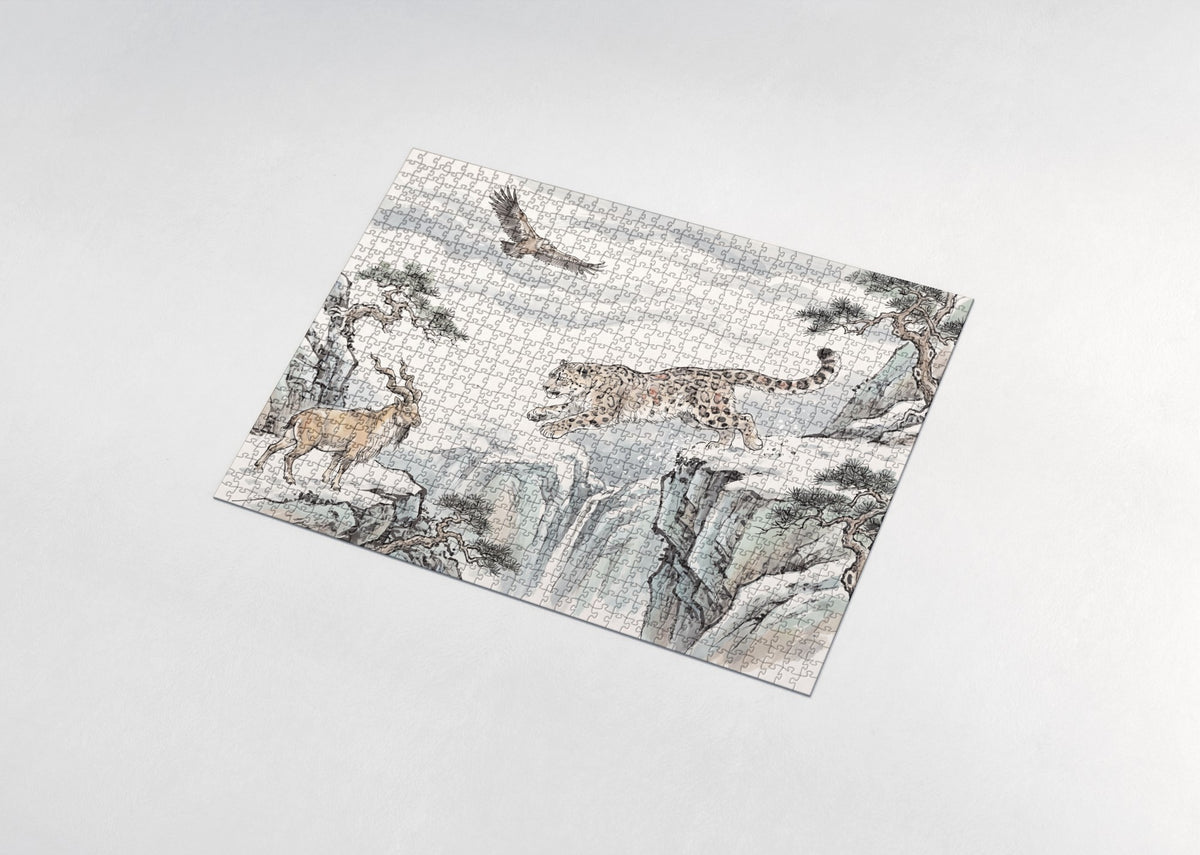 Snow Leopard Leaping Across the Cliffs jigsaw puzzle - assembled puzzle