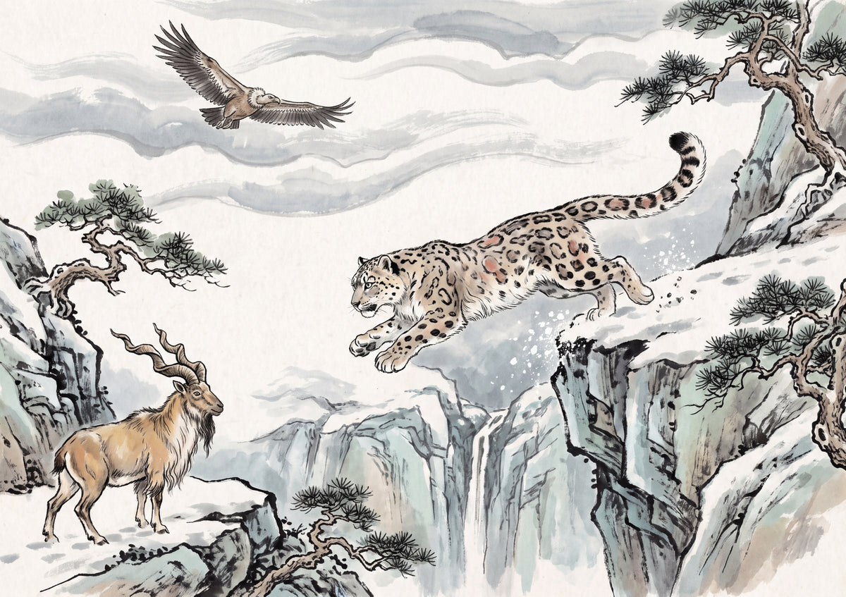 Snow Leopard Leaping Across the Cliffs jigsaw puzzle