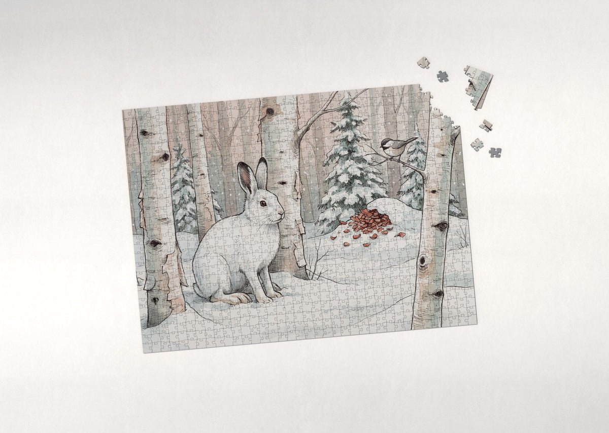 Snowshoe Hare in the Winter Birch jigsaw puzzle - puzzle with loose pieces