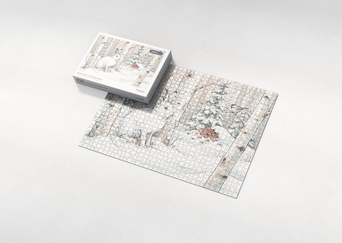 Snowshoe Hare in the Winter Birch jigsaw puzzle - box and puzzle