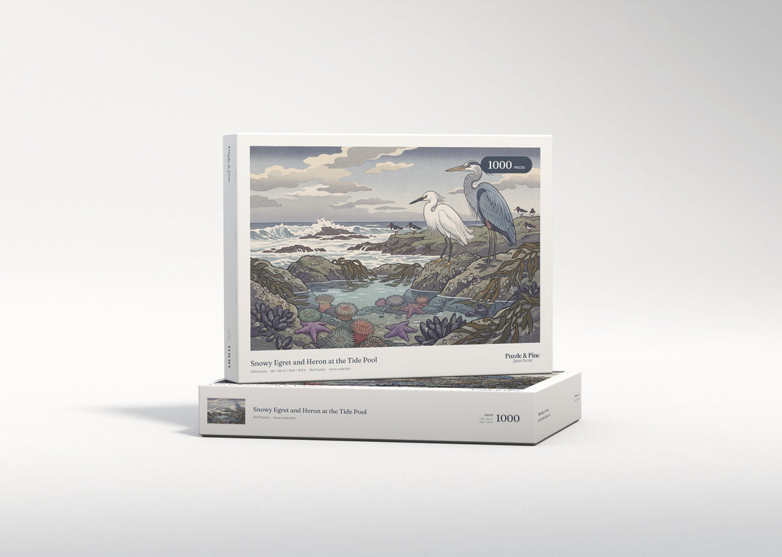 Snowy Egret and Heron at the Tide Pool jigsaw puzzle - gift box