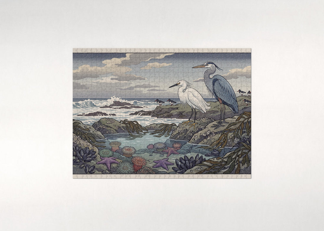 Snowy Egret and Heron at the Tide Pool jigsaw puzzle - gift box