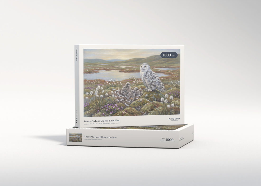 Snowy Owl and Chicks at the Nest jigsaw puzzle - gift box