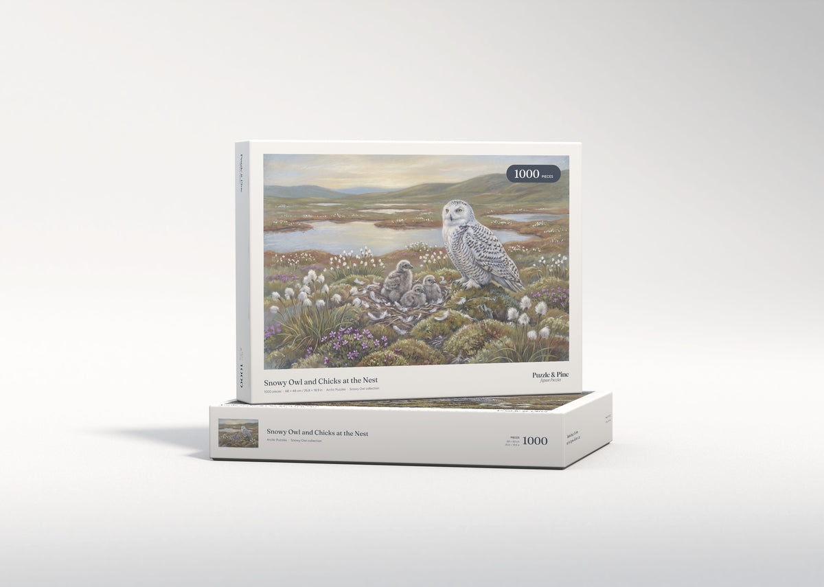Snowy Owl and Chicks at the Nest jigsaw puzzle - gift box