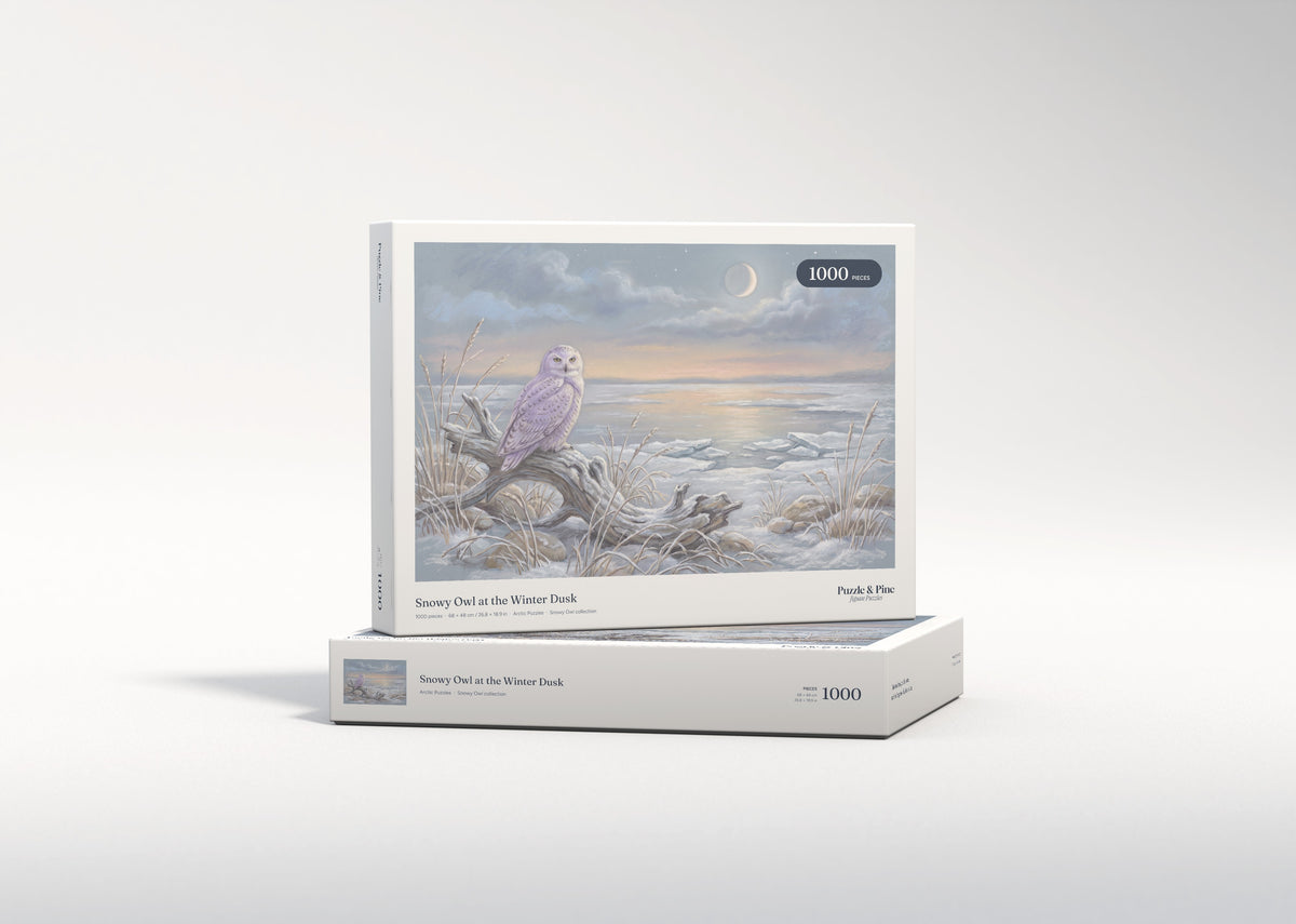 Snowy Owl at the Winter Dusk jigsaw puzzle - gift box