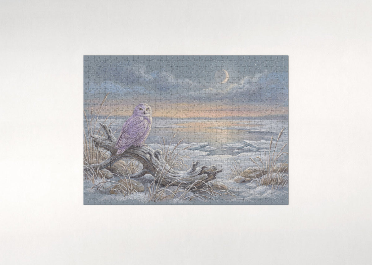 Snowy Owl at the Winter Dusk jigsaw puzzle - flat puzzle