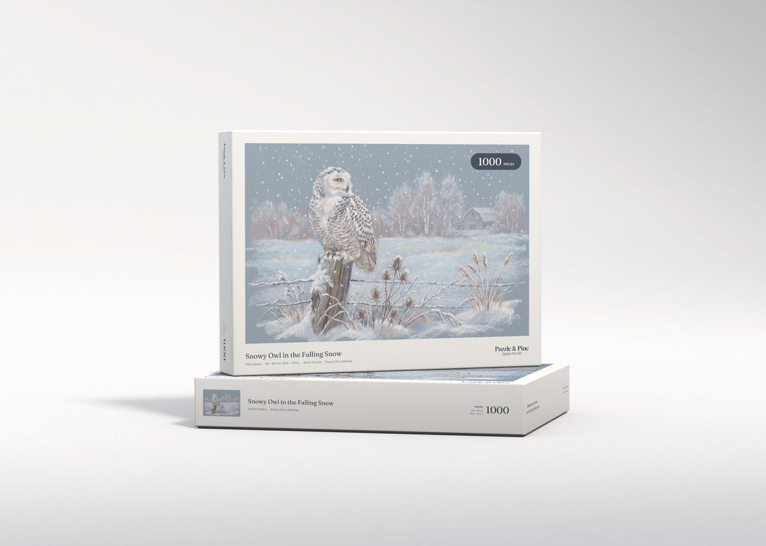 Snowy Owl in the Falling Snow jigsaw puzzle - gift box