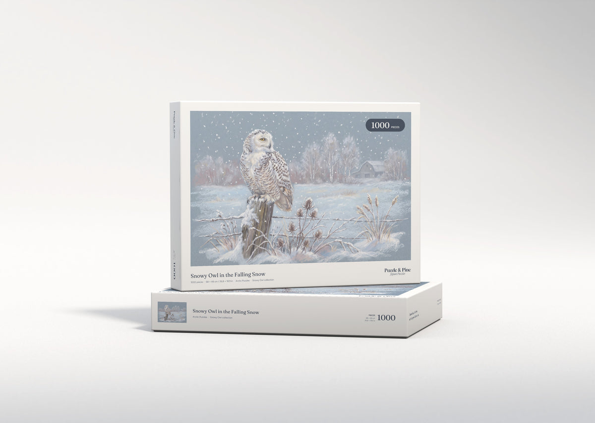 Snowy Owl in the Falling Snow jigsaw puzzle - gift box