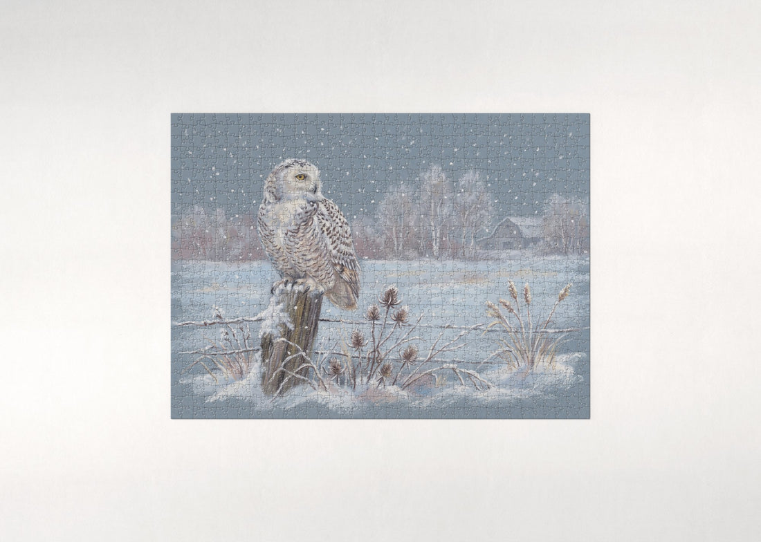 Snowy Owl in the Falling Snow jigsaw puzzle - gift box