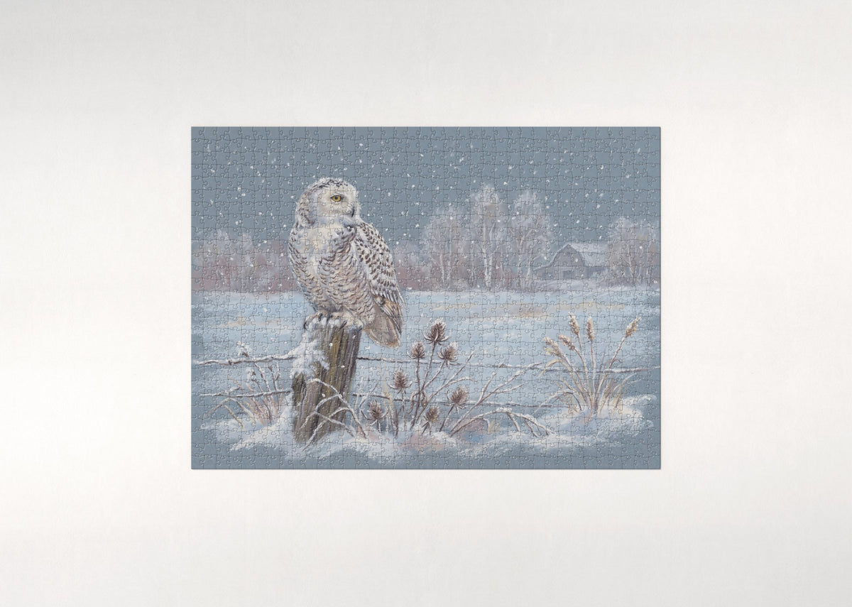 Snowy Owl in the Falling Snow jigsaw puzzle - flat puzzle