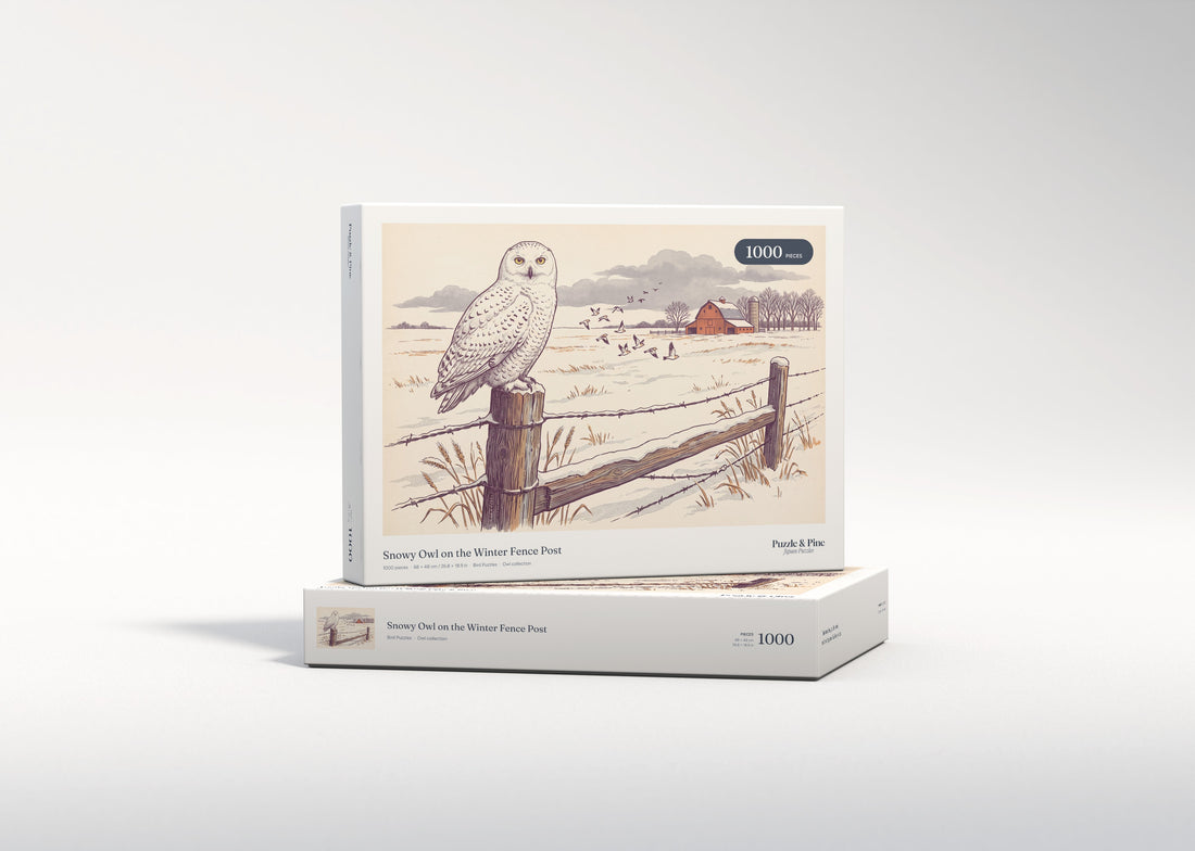 Snowy Owl on the Winter Fence Post jigsaw puzzle - gift box