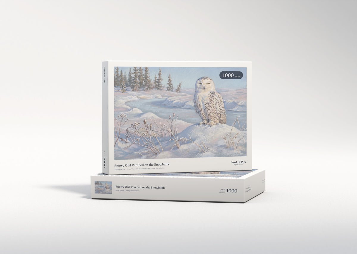 Snowy Owl Perched on the Snowbank jigsaw puzzle - gift box