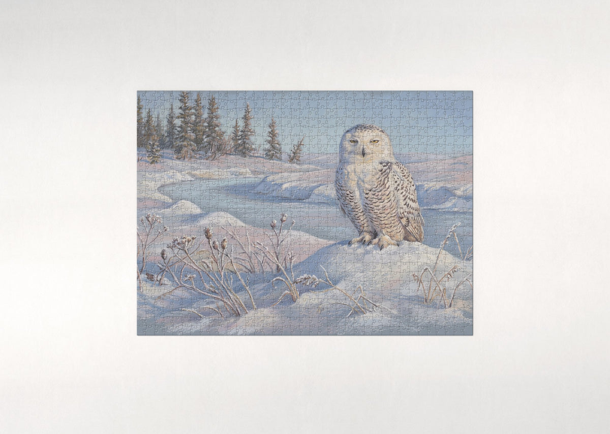 Snowy Owl Perched on the Snowbank jigsaw puzzle - flat puzzle