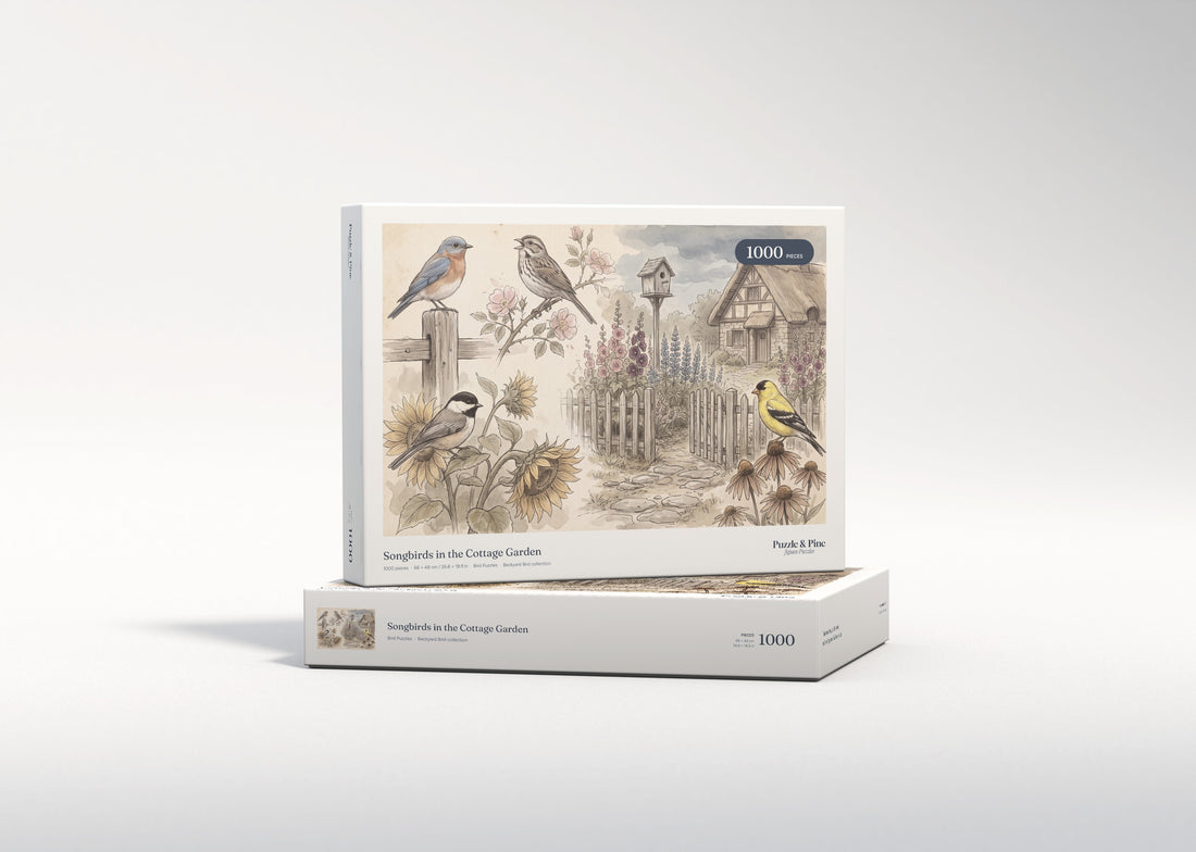 Songbirds in the Cottage Garden jigsaw puzzle - gift box