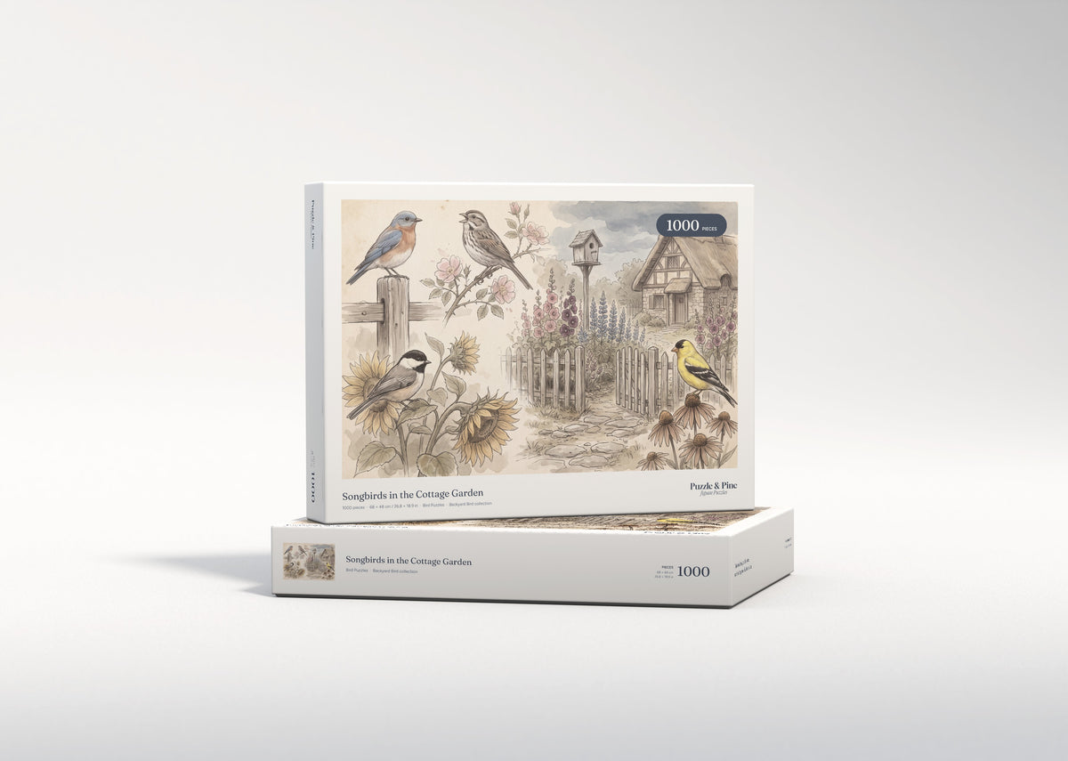 Songbirds in the Cottage Garden jigsaw puzzle - gift box