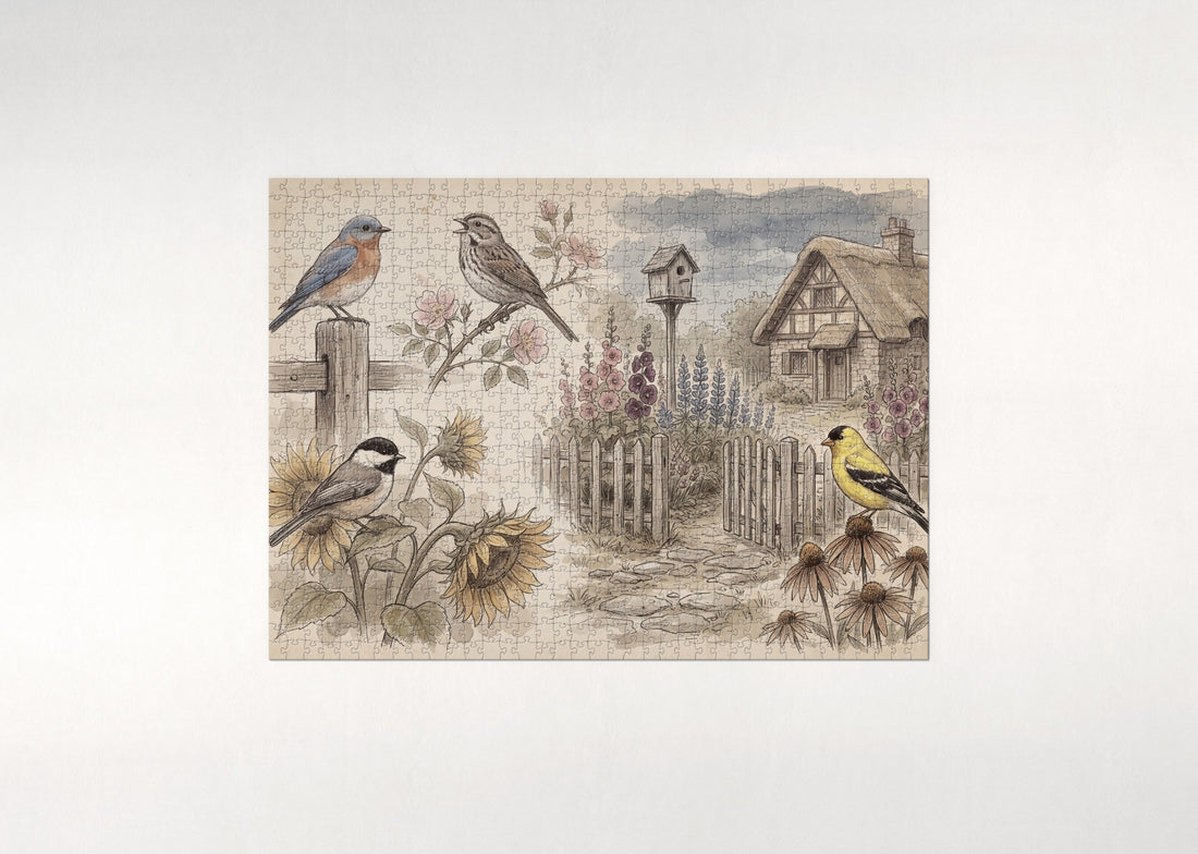 Songbirds in the Cottage Garden jigsaw puzzle - gift box