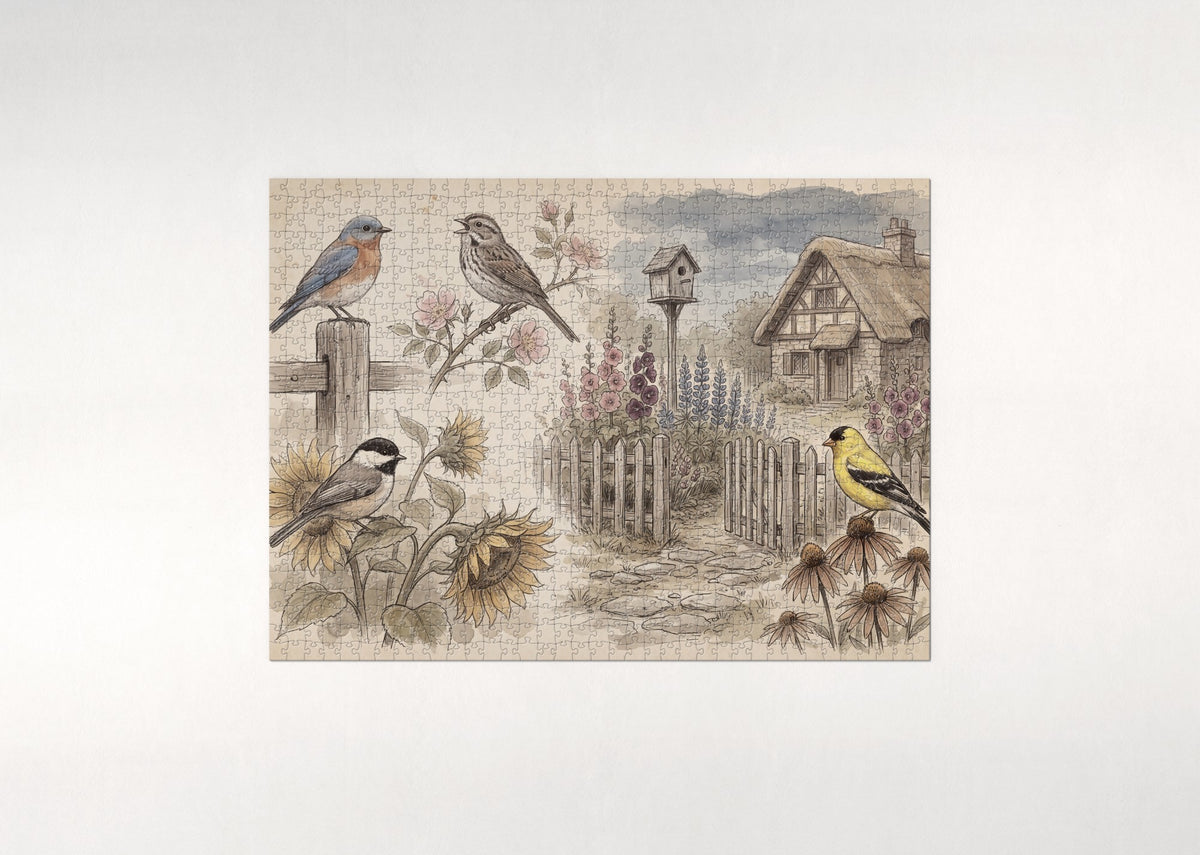 Songbirds in the Cottage Garden jigsaw puzzle - flat puzzle