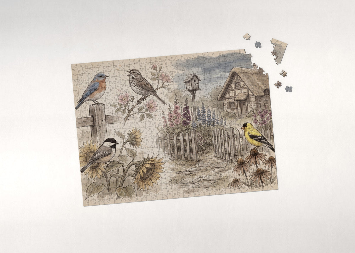 Songbirds in the Cottage Garden jigsaw puzzle - puzzle with loose pieces
