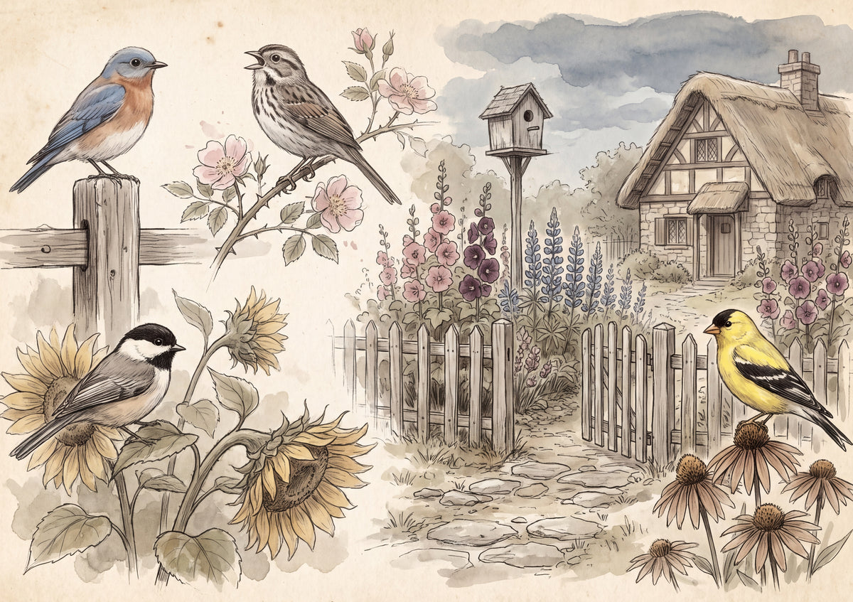 Songbirds in the Cottage Garden jigsaw puzzle