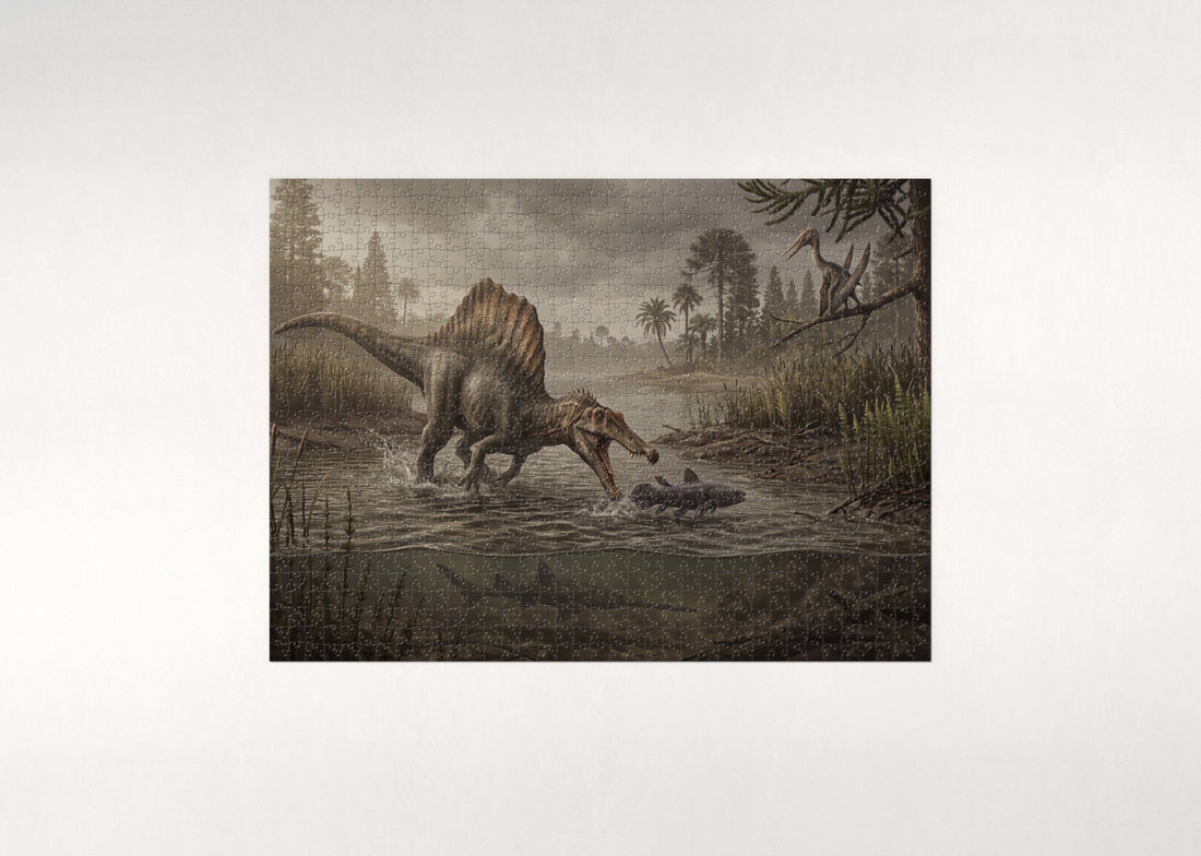 Spinosaurus Fishing in the River jigsaw puzzle - gift box