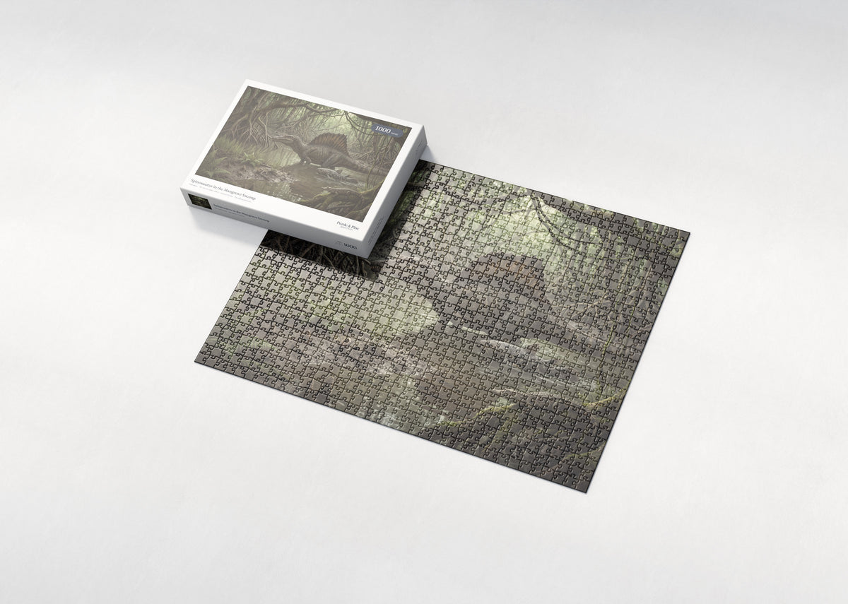 Spinosaurus in the Mangrove Swamp jigsaw puzzle - box and puzzle