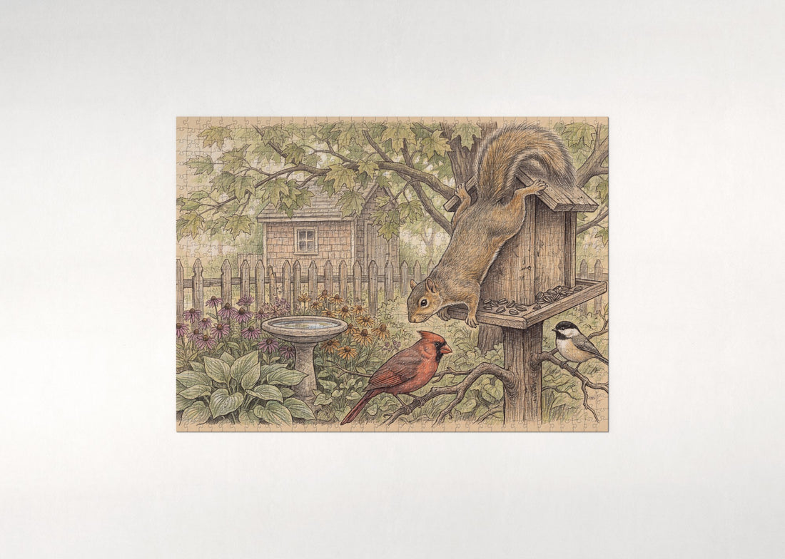 Squirrel at the Bird Feeder jigsaw puzzle - gift box