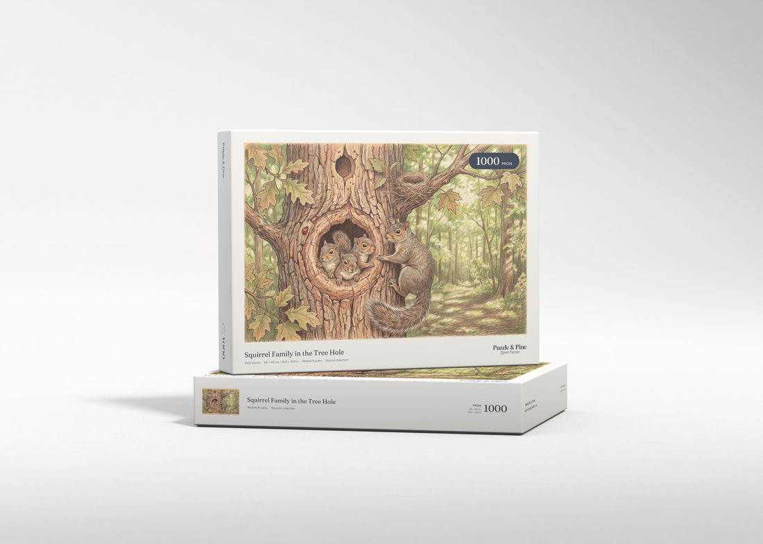 Squirrel Family in the Tree Hole jigsaw puzzle - gift box
