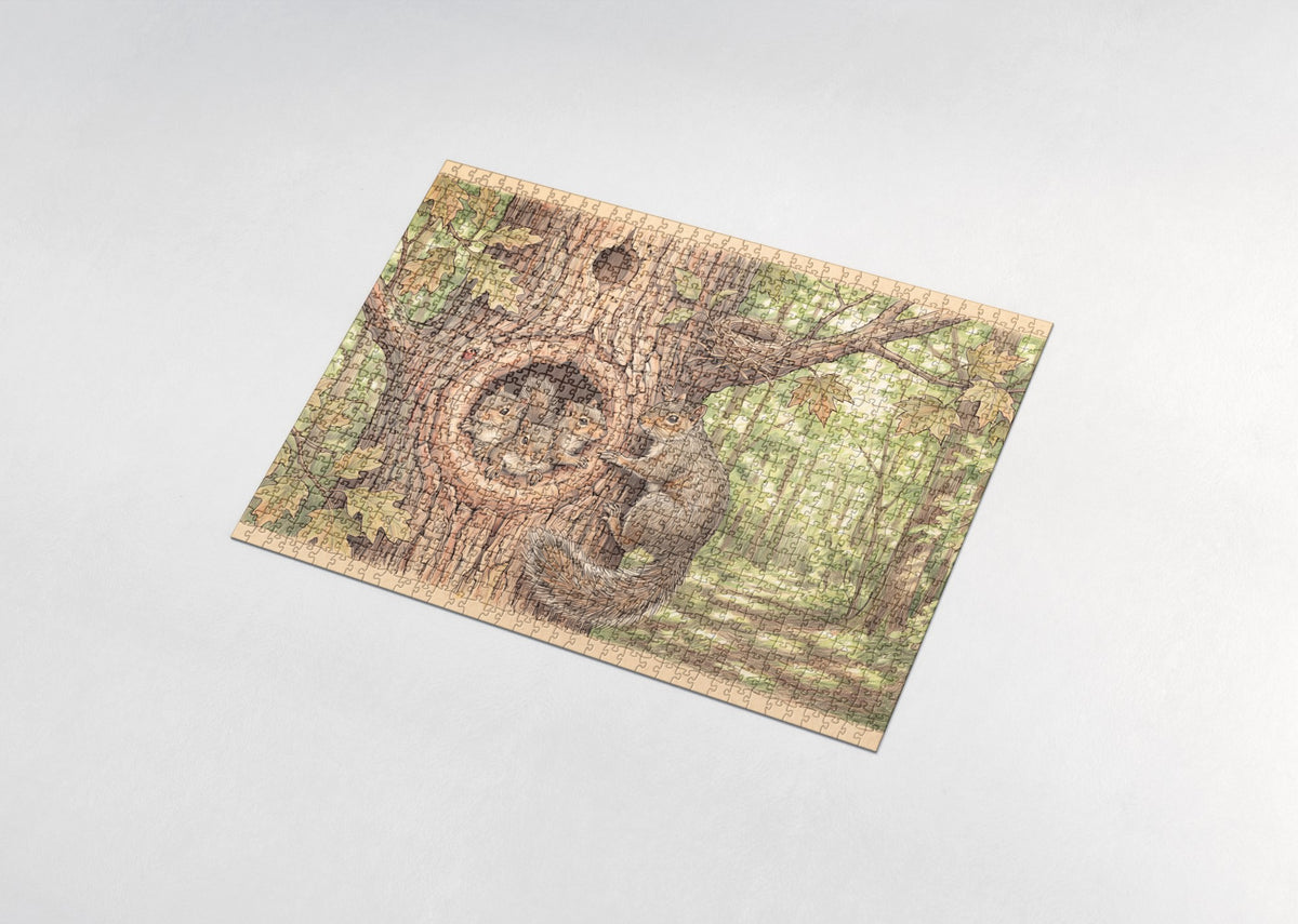 Squirrel Family in the Tree Hole jigsaw puzzle - assembled puzzle
