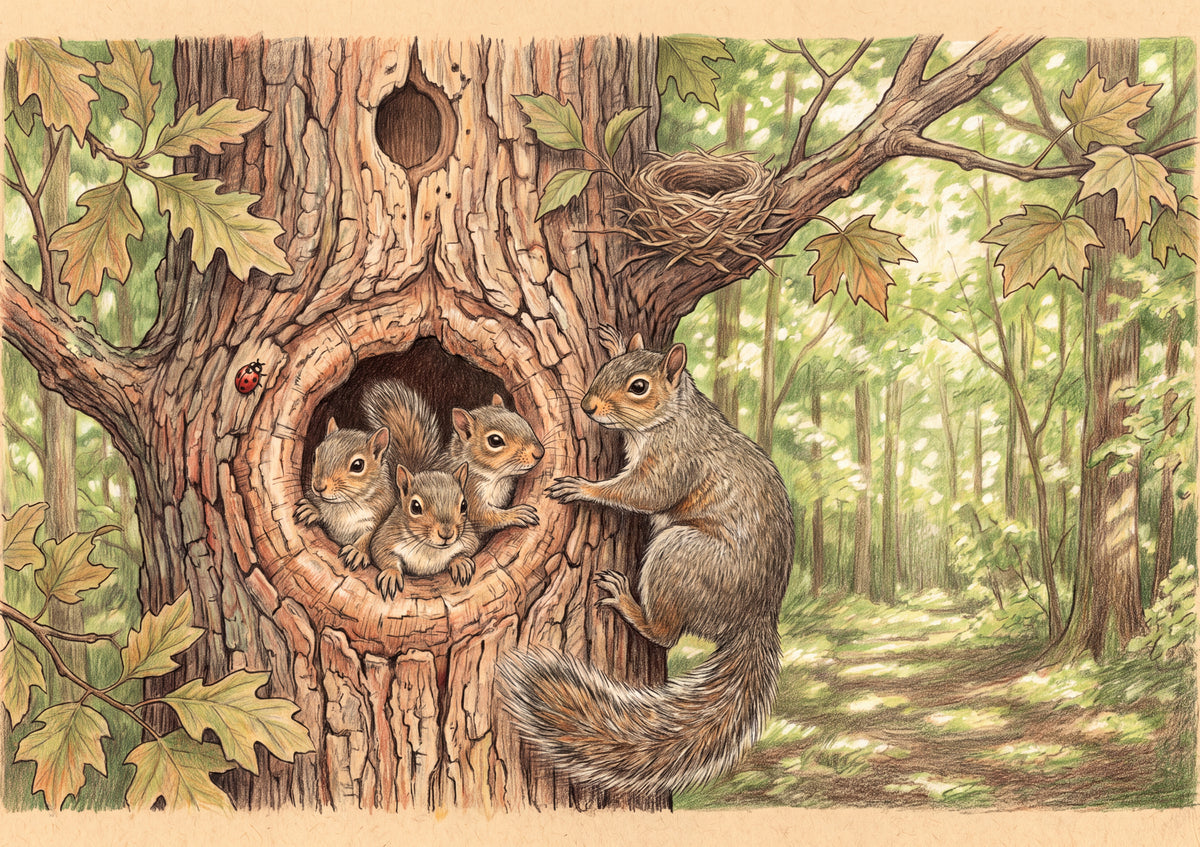 Squirrel Family in the Tree Hole jigsaw puzzle