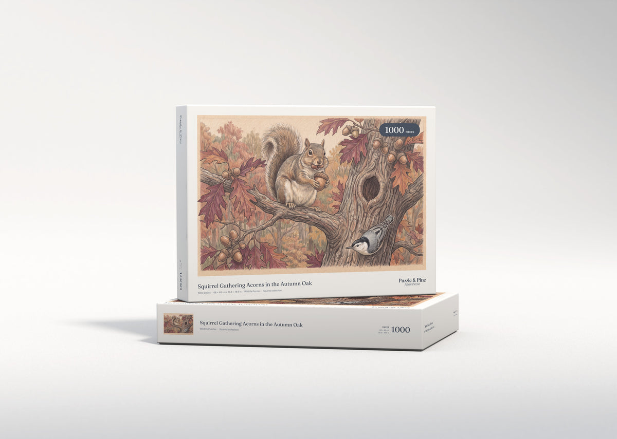 Squirrel Gathering Acorns in the Autumn Oak jigsaw puzzle - gift box